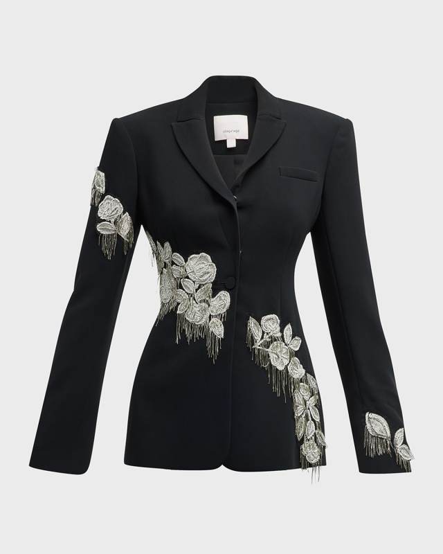 Candace Embroidered Fringe Crepe Blazer